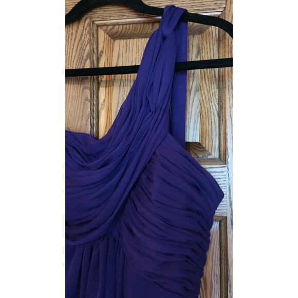 Vtg 90s Cindy Royal Purple Prom Dress Sz L Polyester w/ Scarf - Picture 3 of 6